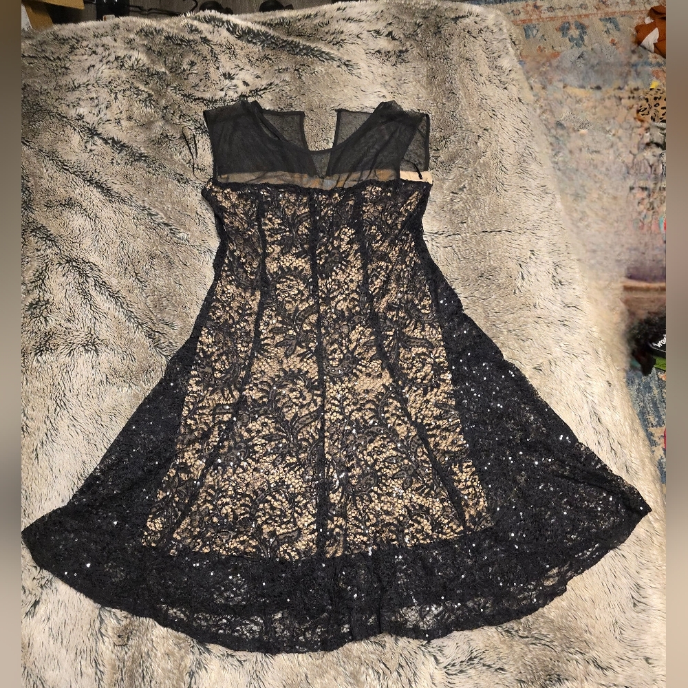 R&M Richards Sleeveless Mesh Lace Black Cocktail Dress Sz 14